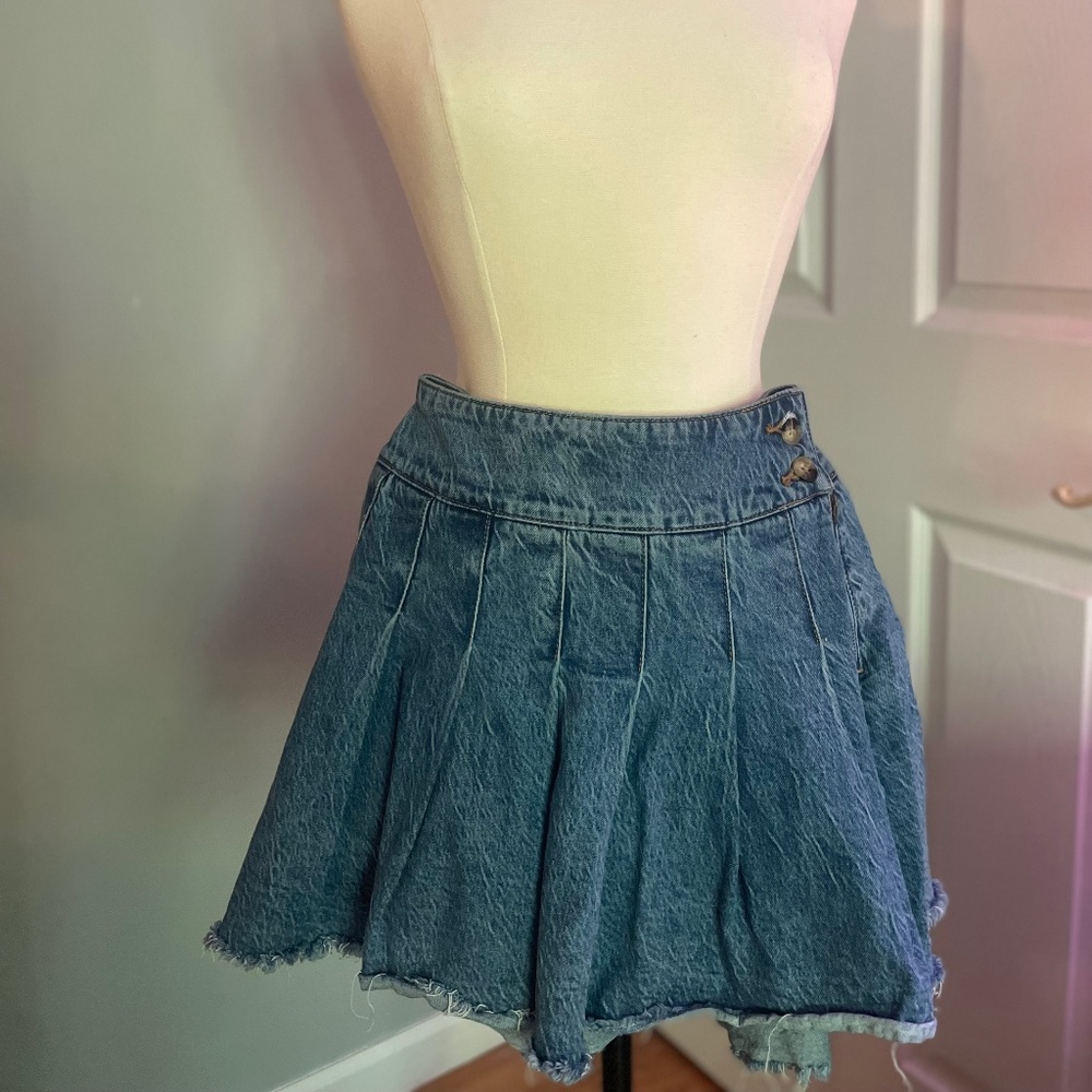 Free People Mini Skirt Denim pleated size 25